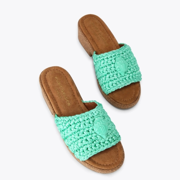 KURT GEIGER WOMEN'S EAGLE CROCHET CORK SLIDE SANDALS - Picture 1 of 11